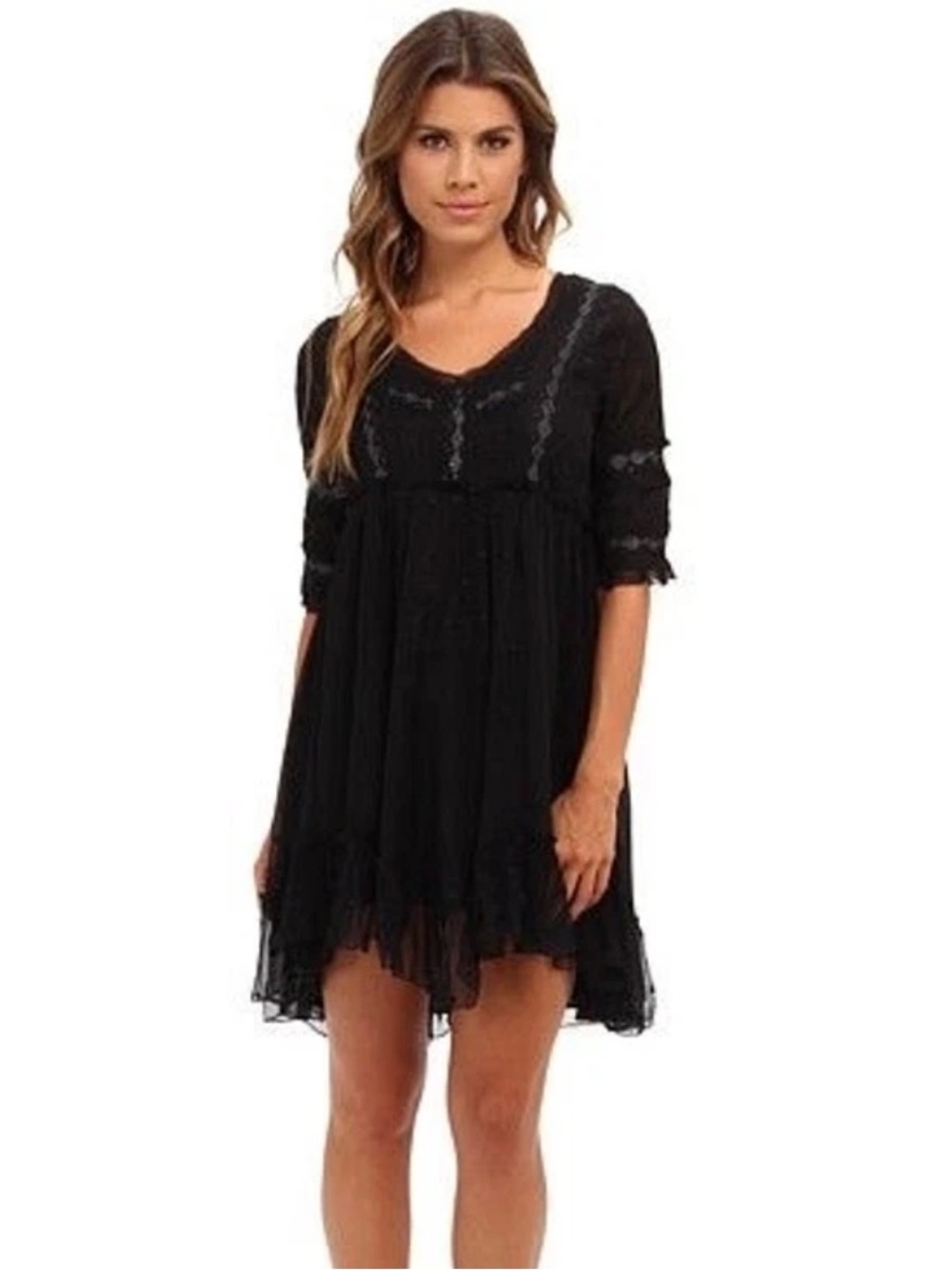 NWT Free People black mini dot lace dress  medium m rare boho goth grunge
